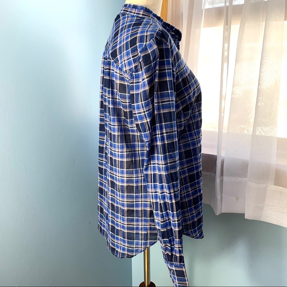 J. Crew Ocean Blue Plaid Ruffle Popover Shirt - Picture 8 of 10